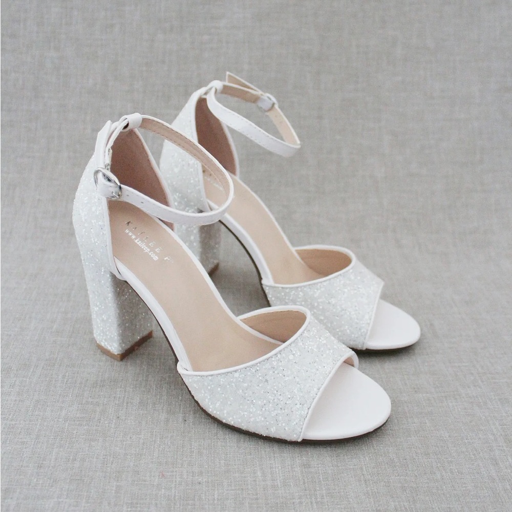 White and Silver Peep-Toe Heels with Ankle Strap